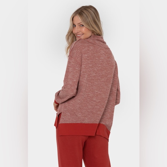 Peace Love World Birdseye Two-Tone Heather Rose Red Cowl Neck Pullover Small - Picture 2 of 12